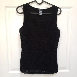 Ann Taylor Black Rose Sheer Mesh Front Lined Tank Top Blouse